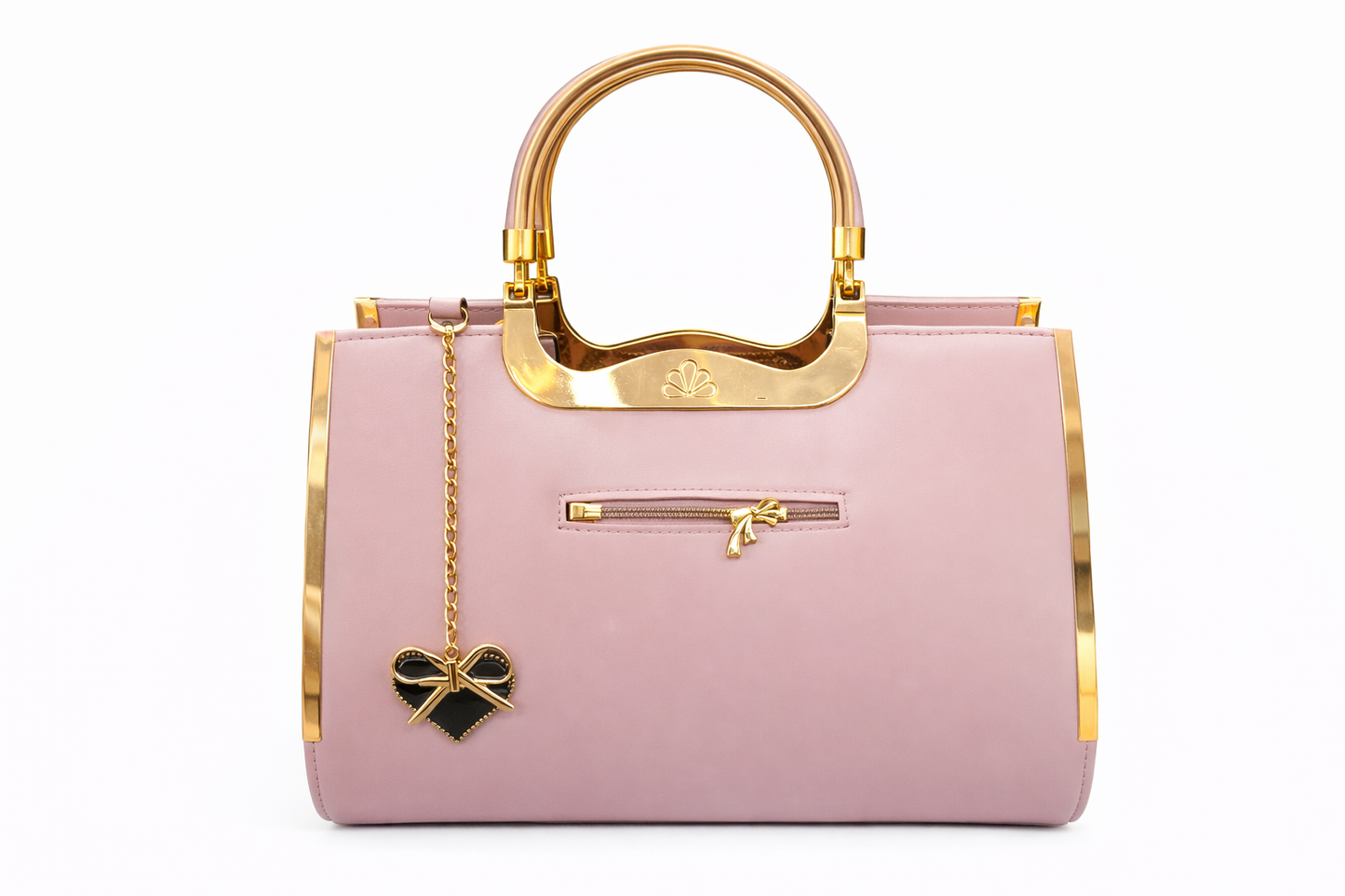 Harmal Store Women’s Blush Pink Faux Leather Handbag with Rhinestone Handle | Luxury Top Handle Purse with Gold-Tone Hardware