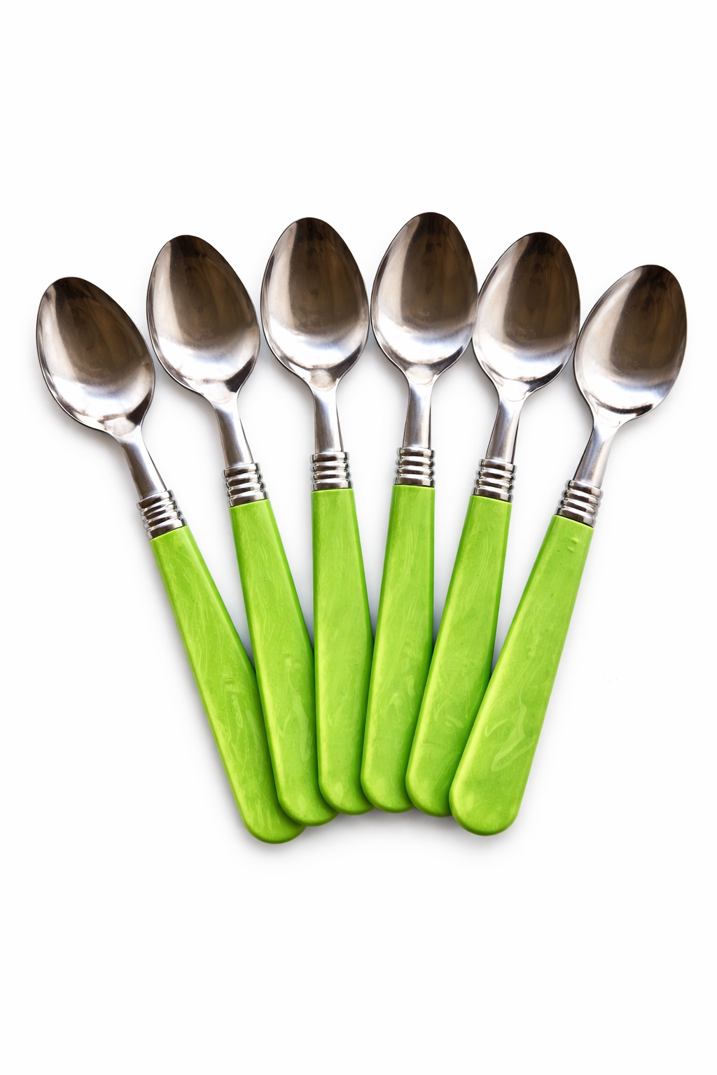 Stainless Steel Spoon Set (6-Piece) – Durable Tea & Dessert Spoons with Ergonomic Green Handles, Rust-Resistant, Dishwasher Safe, Stylish Everyday Cutlery