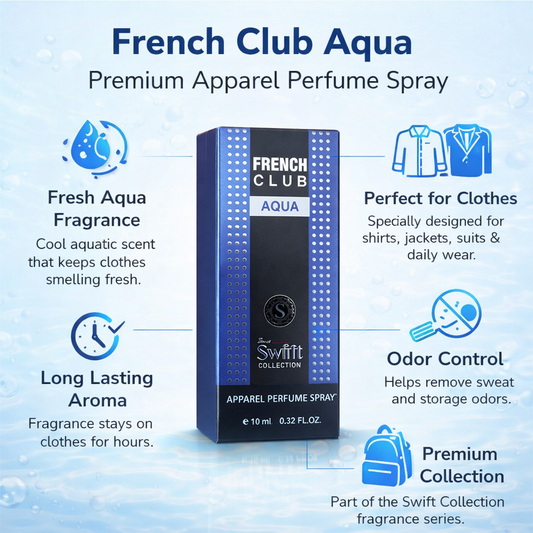 French Club Aqua Apparel Perfume Spray 10ml | Long-Lasting Fabric Perfume for Clothes