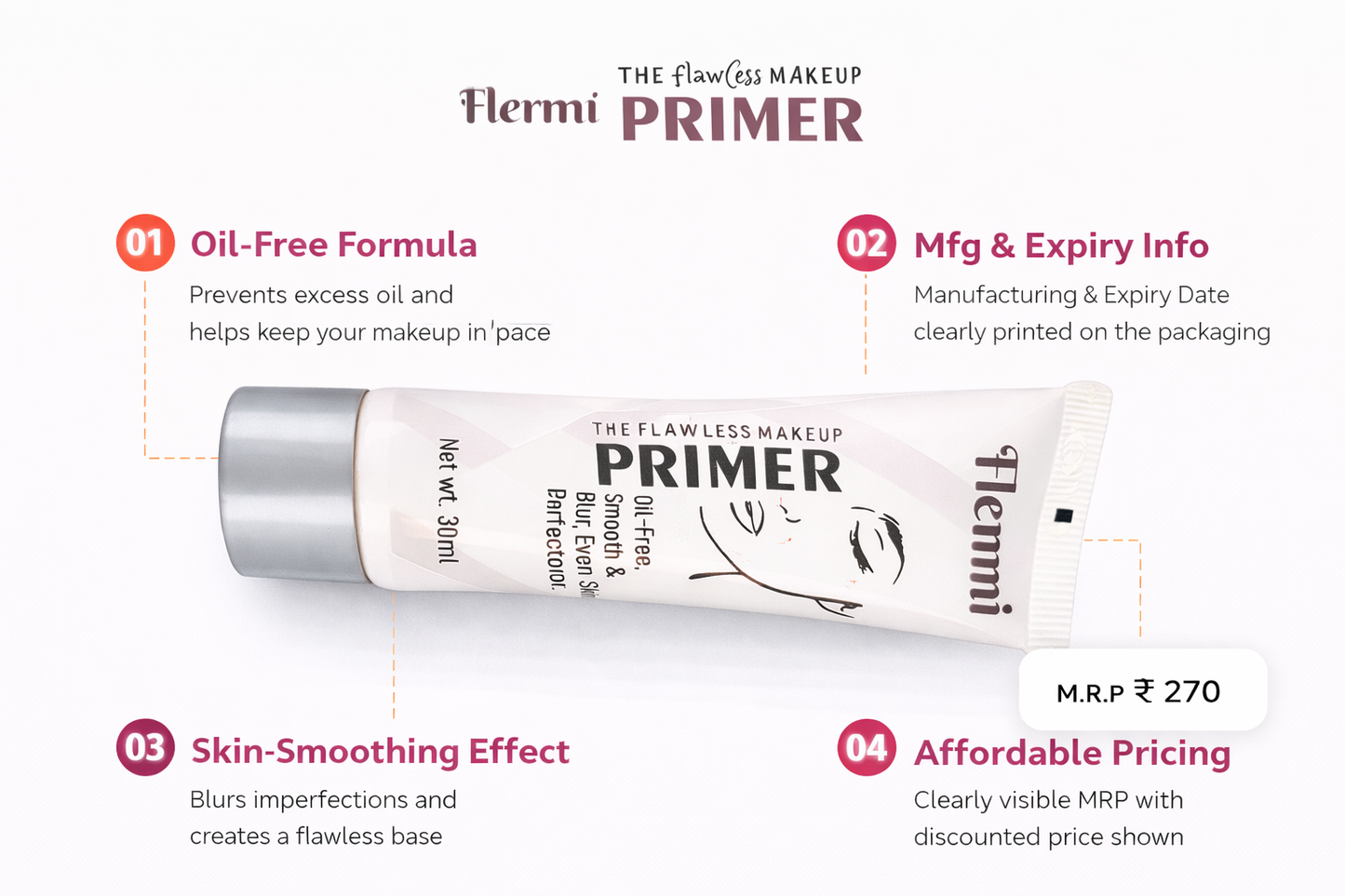 Fhermi Flawless Makeup Primer 30ml | Oil-Free Face Primer for Smooth Skin
