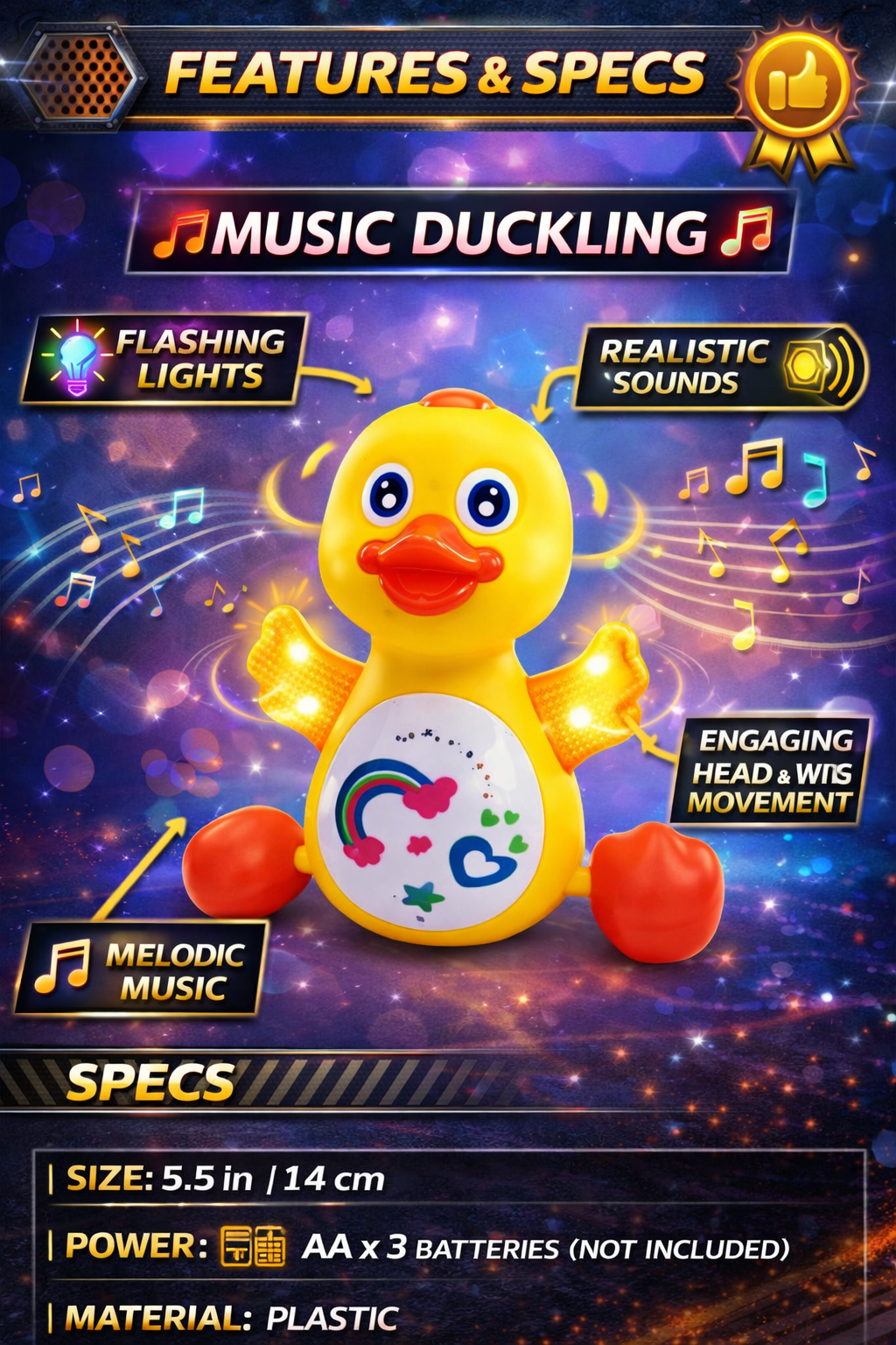 Musical Duck Toy for Kids with Lights & Sound | Dancing Duck Toy with Moving Wings & Head | Battery Operated LED Toy for Toddlers | Fun Learning Toy (3+ Years)