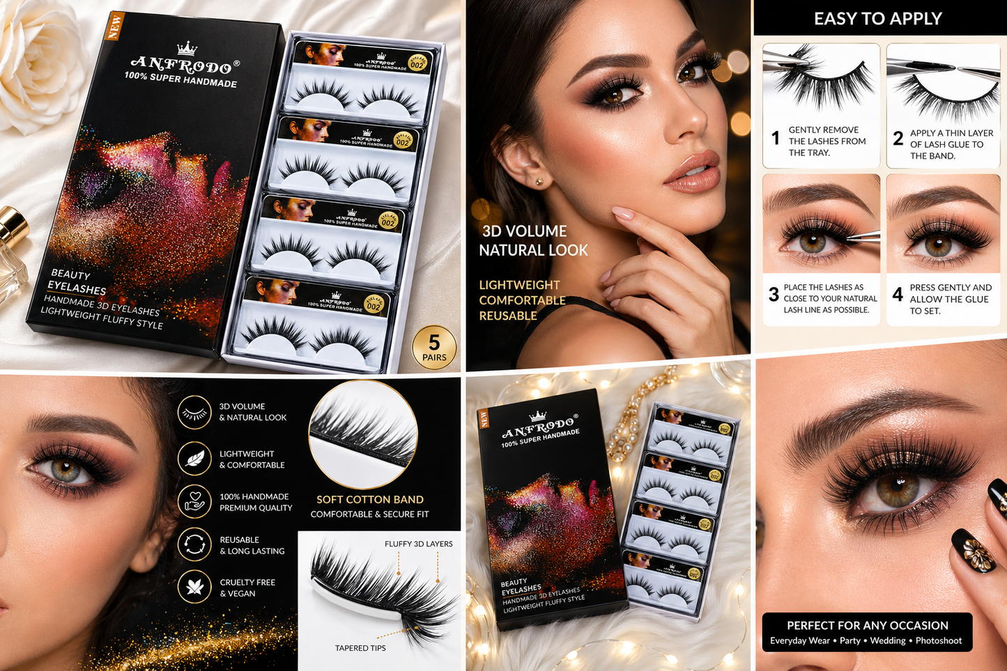 ANFRODO 3D Beauty Eyelashes - 4 Pairs Pack - 100% Super Handmade Faux Mink Lashes