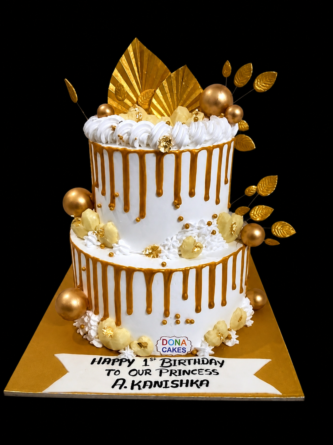 Premium 2 Tier Birthday Cake 2 Kg | White & Gold Luxury Designer Cake | Custom Celebration Cake | Anniversary, Engagement & Baby Shower Cake | Personalized Party Cake