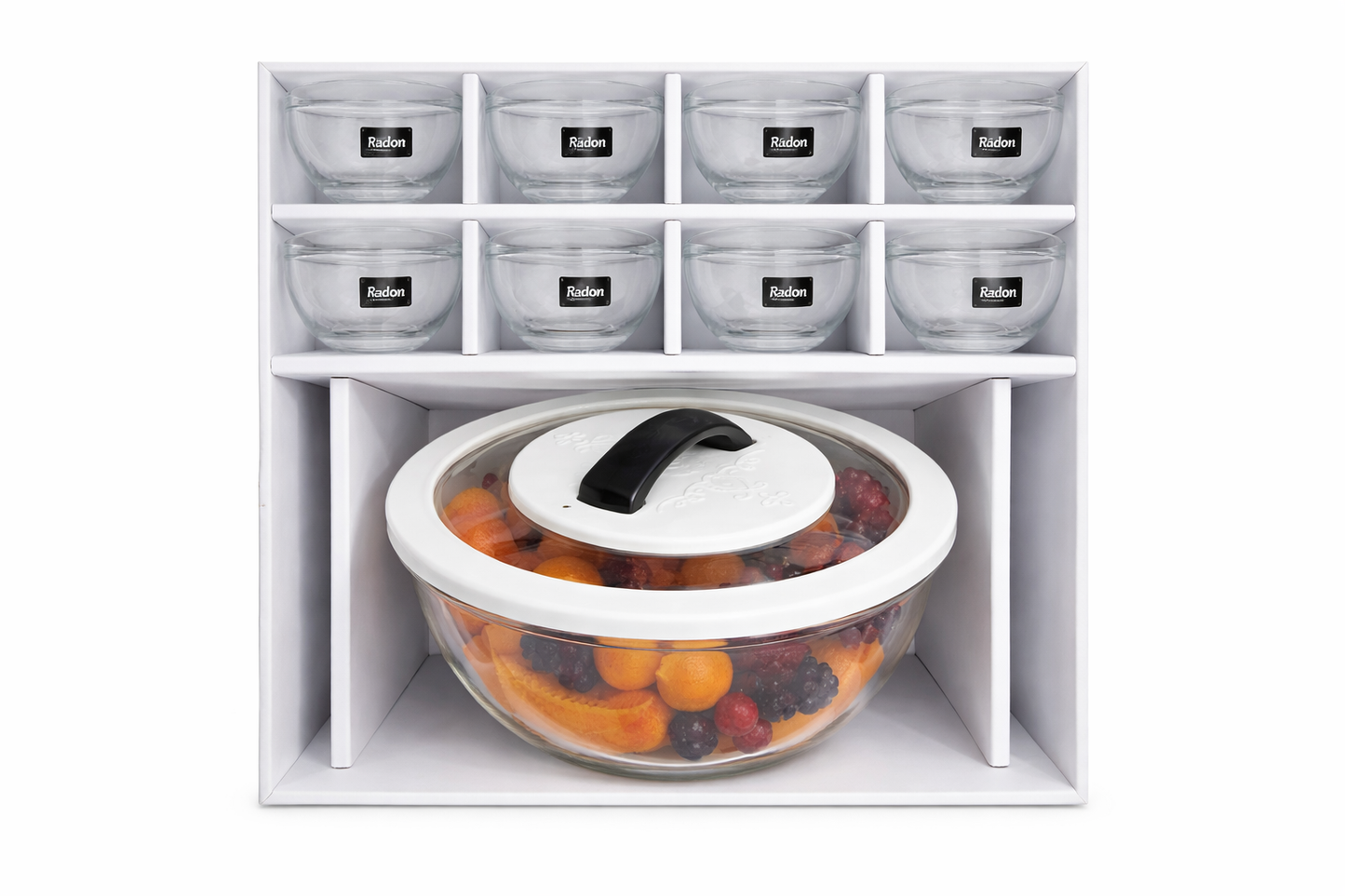 Glass Serving Bowl Set with Lid (1.5 Litre) + 6 Dessert Bowls (5.5 Inch) with Spoon | Premium Glass Pudding Bowl Set
