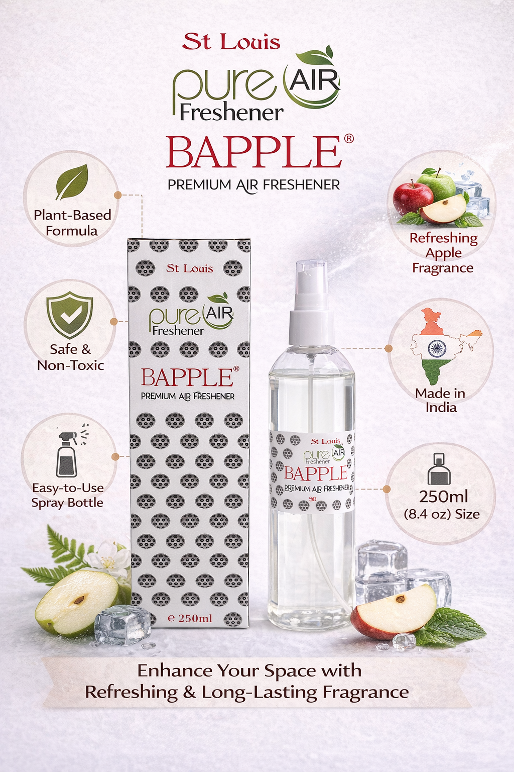 St Louis Pure Air Bapple Air Freshener Spray 250ml – Long Lasting Apple Fragrance