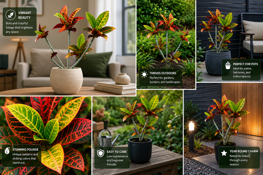 ( Big )Croton Live Plant (Coliseum variegate) | Multicolor Ornamental Foliage Plant for Home, Balcony & Garden | Easy Care Tropical Decorative Plant in Pot