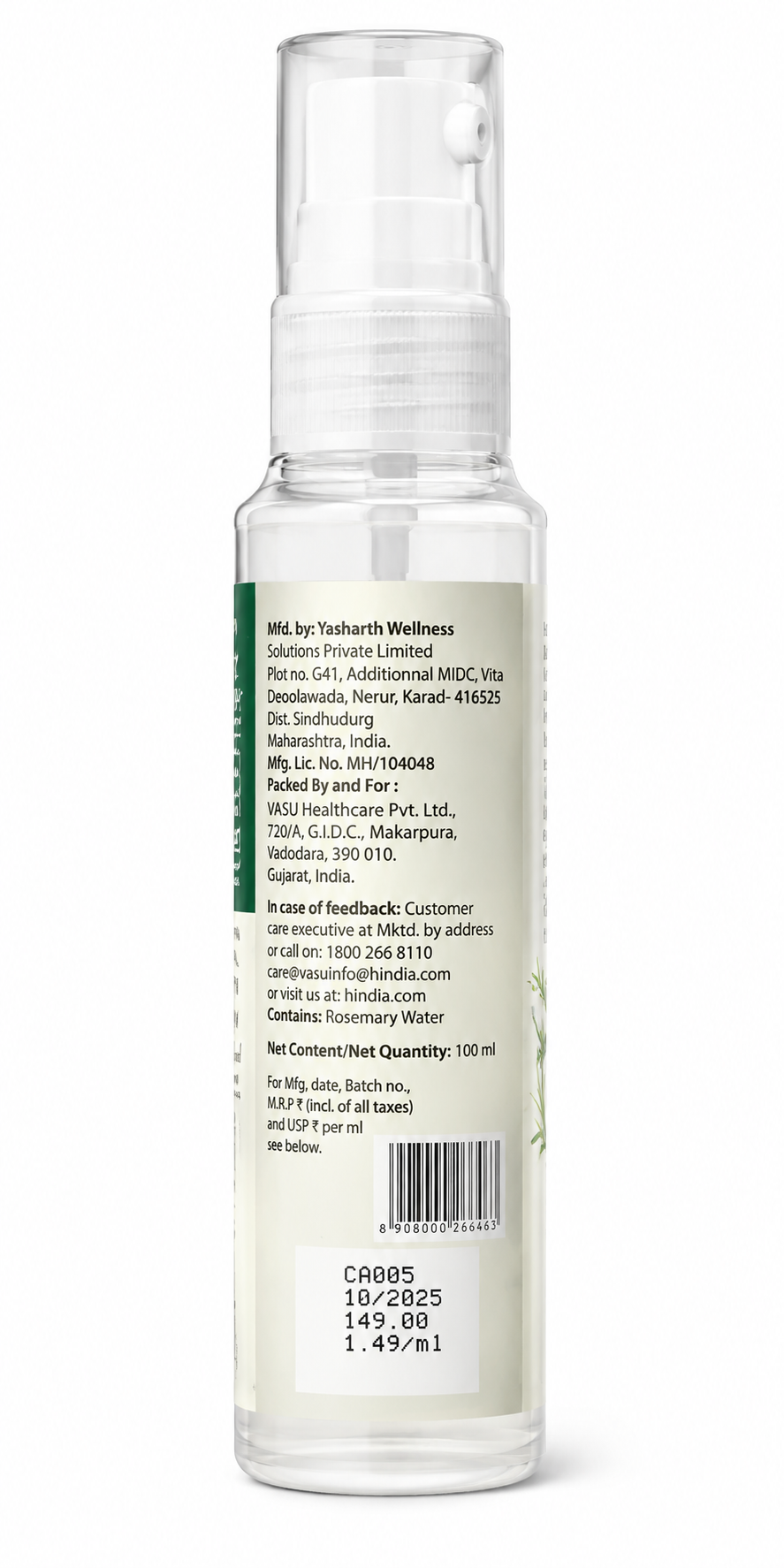 Streax Rosemary Water Spray for Hair Growth & Scalp Care – Rosemary Extract Hair Spray for Stronger, Thicker Looking Hair, Silicone Free, Paraben Free, 100 ml