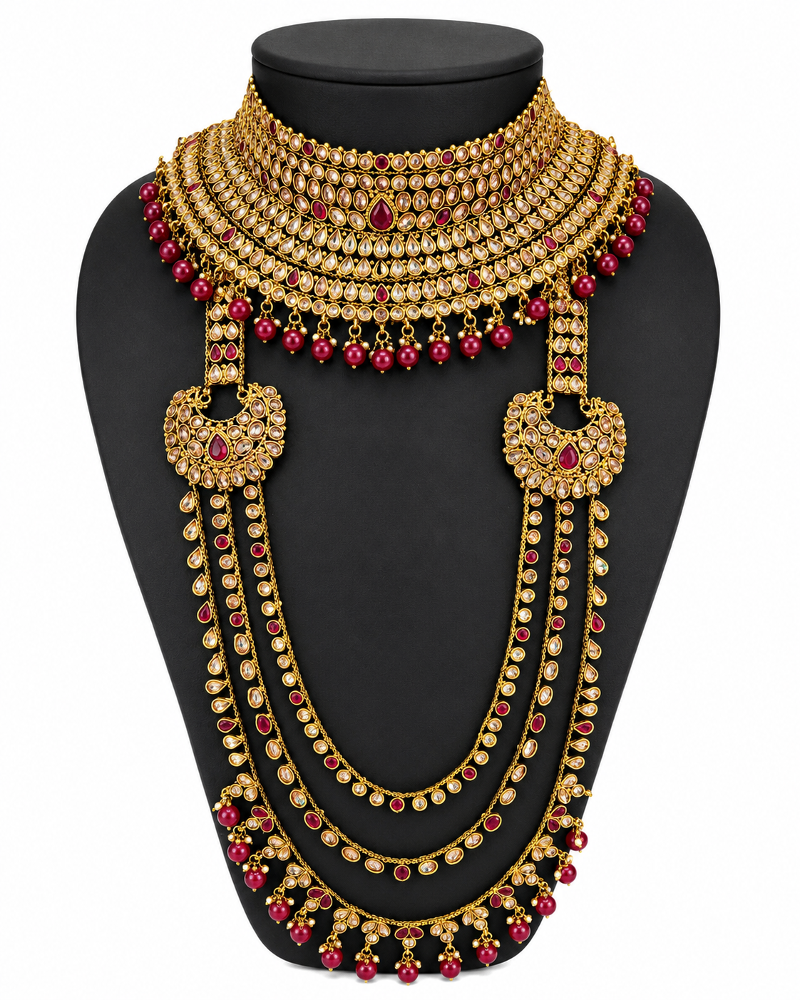 Kundan Heritage Necklace Set for Women | Bridal Kundan Jewelry Set with Ruby Beads & Jhumka Earrings | Traditional Indian Wedding Necklace