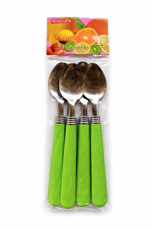 Stainless Steel Spoon Set (6-Piece) – Durable Tea & Dessert Spoons with Ergonomic Green Handles, Rust-Resistant, Dishwasher Safe, Stylish Everyday Cutlery