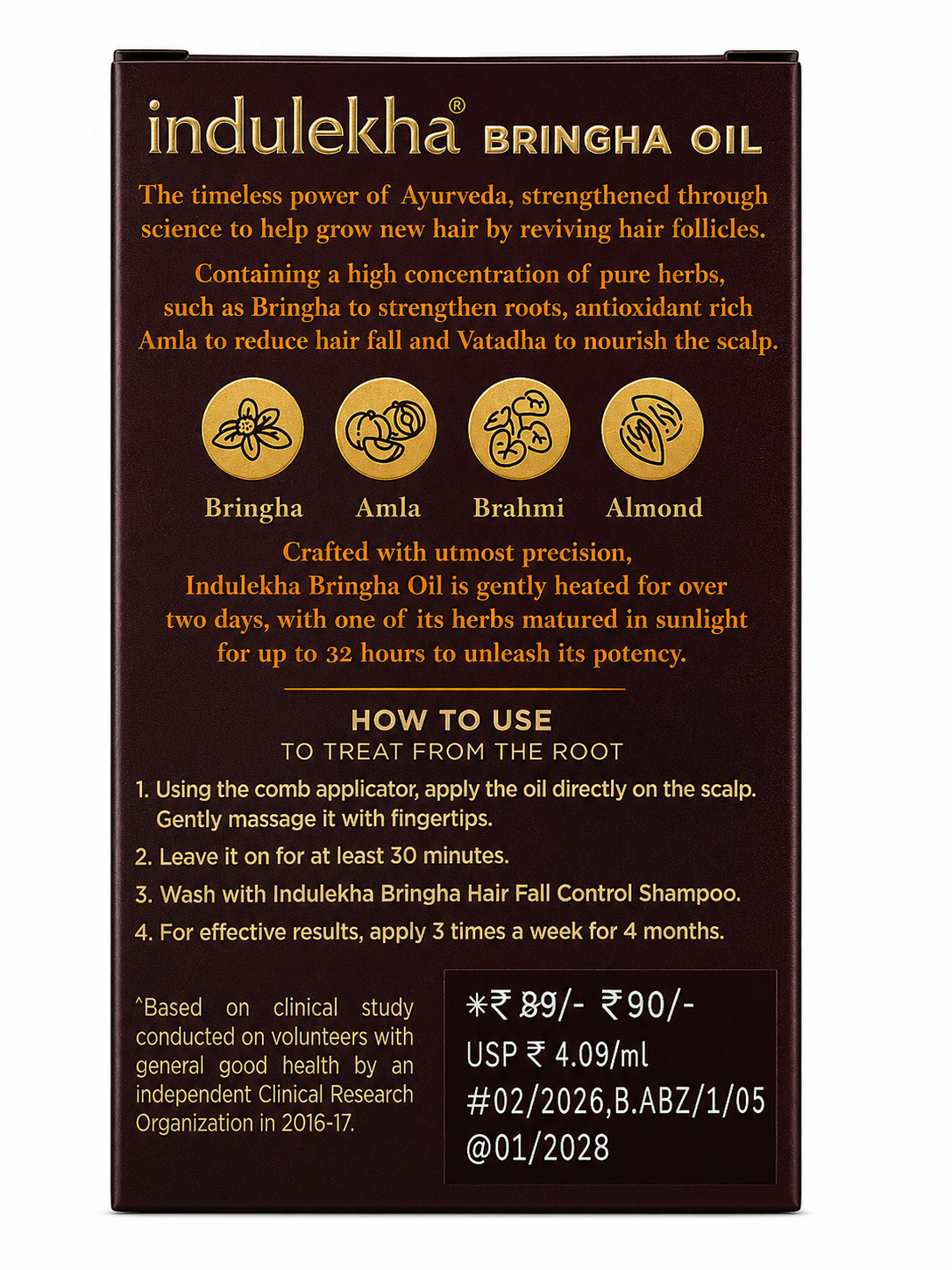 Indulekha Bringha Hair Oil for Hair Growth & Hair Fall Control, Ayurvedic Proprietary Medicine with Bhringraj, Amla & Brahmi, Comb Applicator, Suitable for Men & Women,