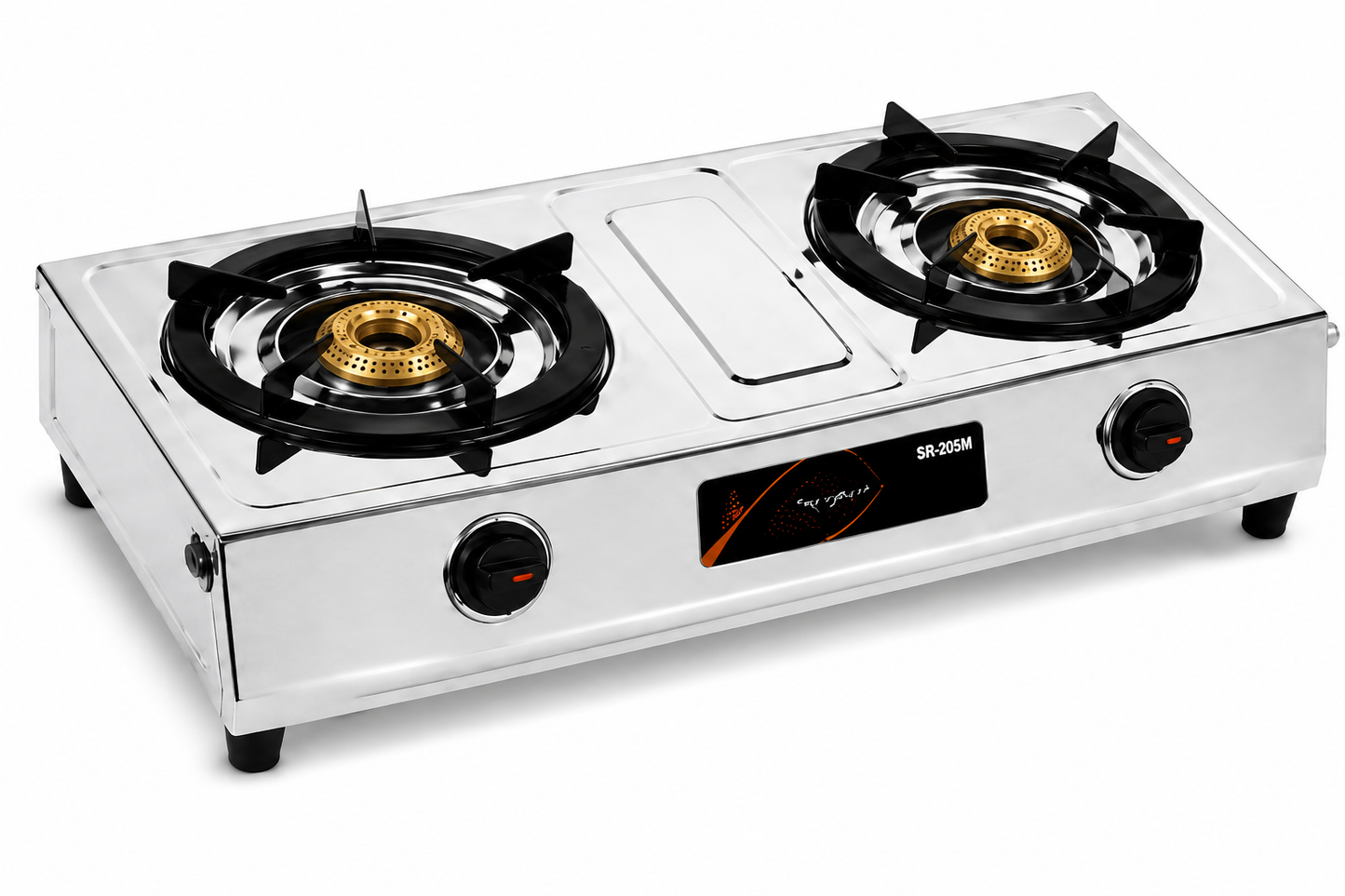 SR-210 Butterfly 2 Burner Gas Stove | Stainless Steel Body | Brass Burners | Heavy Duty Pan Support | Manual Ignition LPG Gas Stove | Silver