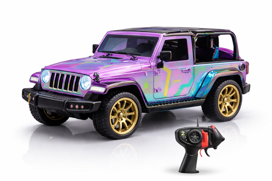 Remote Control Jeep Toy Car for Kids – 2.4GHz RC Off-Road Truck with All-Terrain Wheels, Full Function Steering & Iridescent Body – Rechargeable RC Car for Boys & Girls (3+ Years)