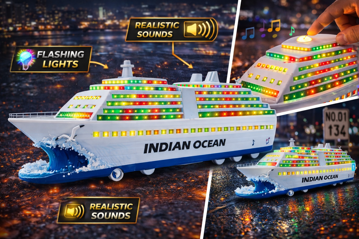 Cruise Ship Toy with Lights & Sound for Kids | Battery Operated Ship Toy with Music & Flashing LED Lights | Big Ship Model Toy | Moving Boat Toy for Kids (4+ Years)