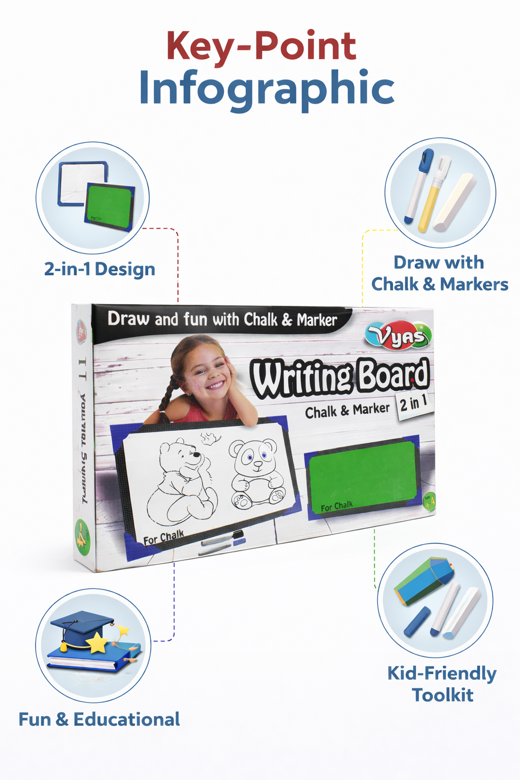2-in-1 Kids Writing Board | Chalkboard & Whiteboard Combo