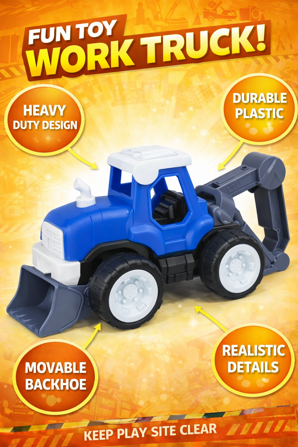 Kids Construction Truck Toy – Backhoe Loader Work Truck with Movable Arm