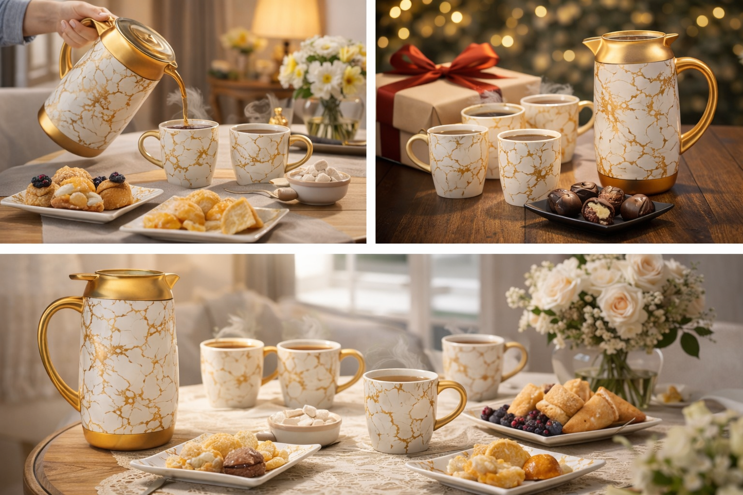 9-Piece Ceramic Tea Set with Jug & Snack Plates | 6 Cups + 2 Square Plates + 1 Jug