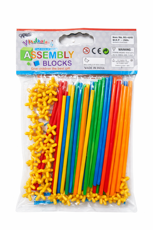Kids Assembly Blocks Stick Building Set | Creative Construction Toy with Connectors & Flexible Rods