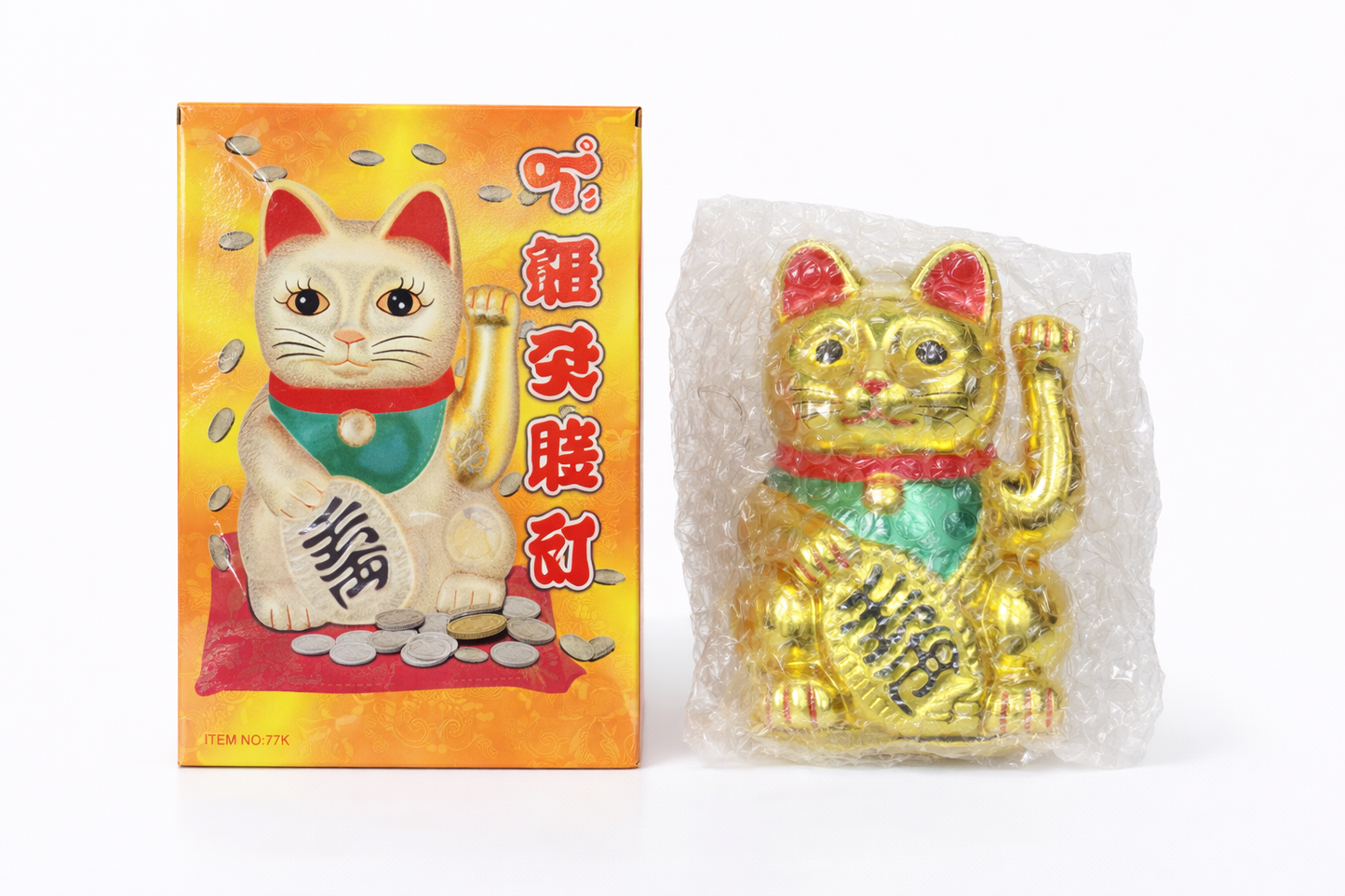 Maneki Neko Lucky Cat Statue | Waving Fortune Cat with Gold Coin