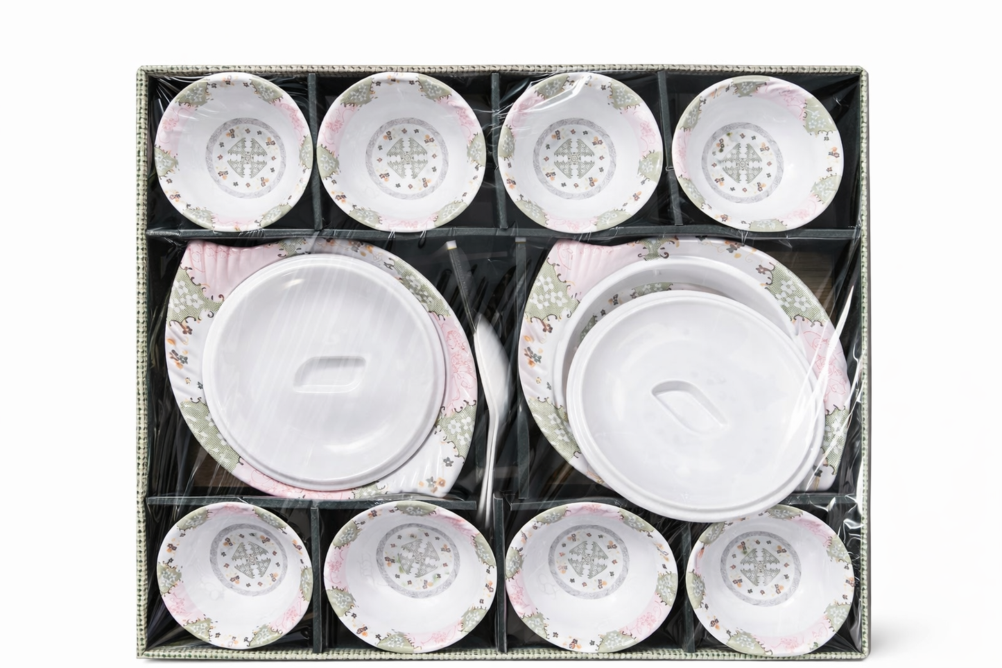 14-Piece Melamine Bowl Set with Lids & Serving Spoons | Floral Design Serving Bowls Set