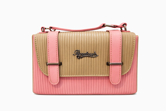 Pink Crossbody Handbag for Women | Stylish Two-Tone Ribbed Shoulder Bag with Adjustable Strap