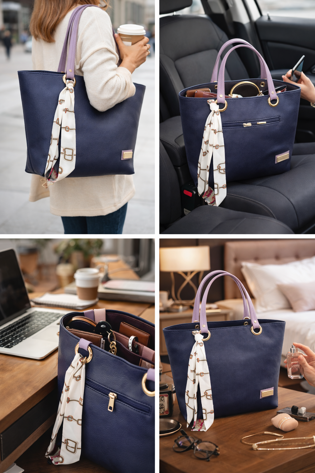 Two Tone Tote Bag for Women, Faux Leather Shoulder Handbag with Multiple Interior Pockets