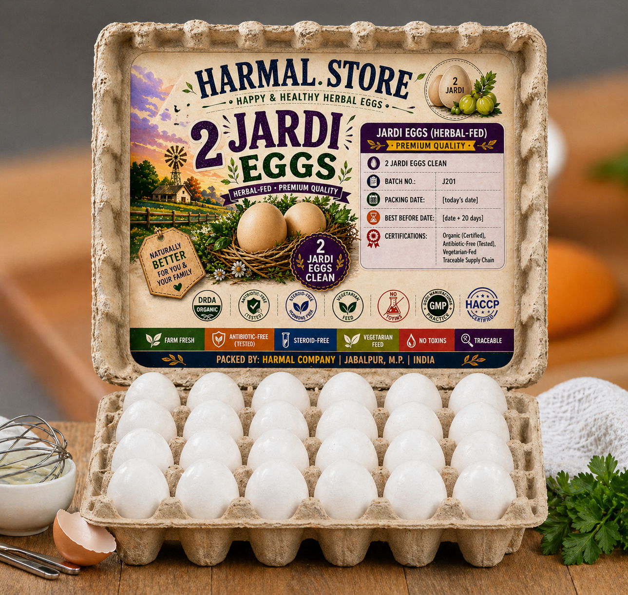 Harmal Store Bulk 30-Egg Value Pack – Fresh Jardi Herbal-Fed Eggs – Natural Amla-Infused Nutrition with Enhanced Folic Acid & Vitamin C – Certified Antibiotic-Free & Traceable
