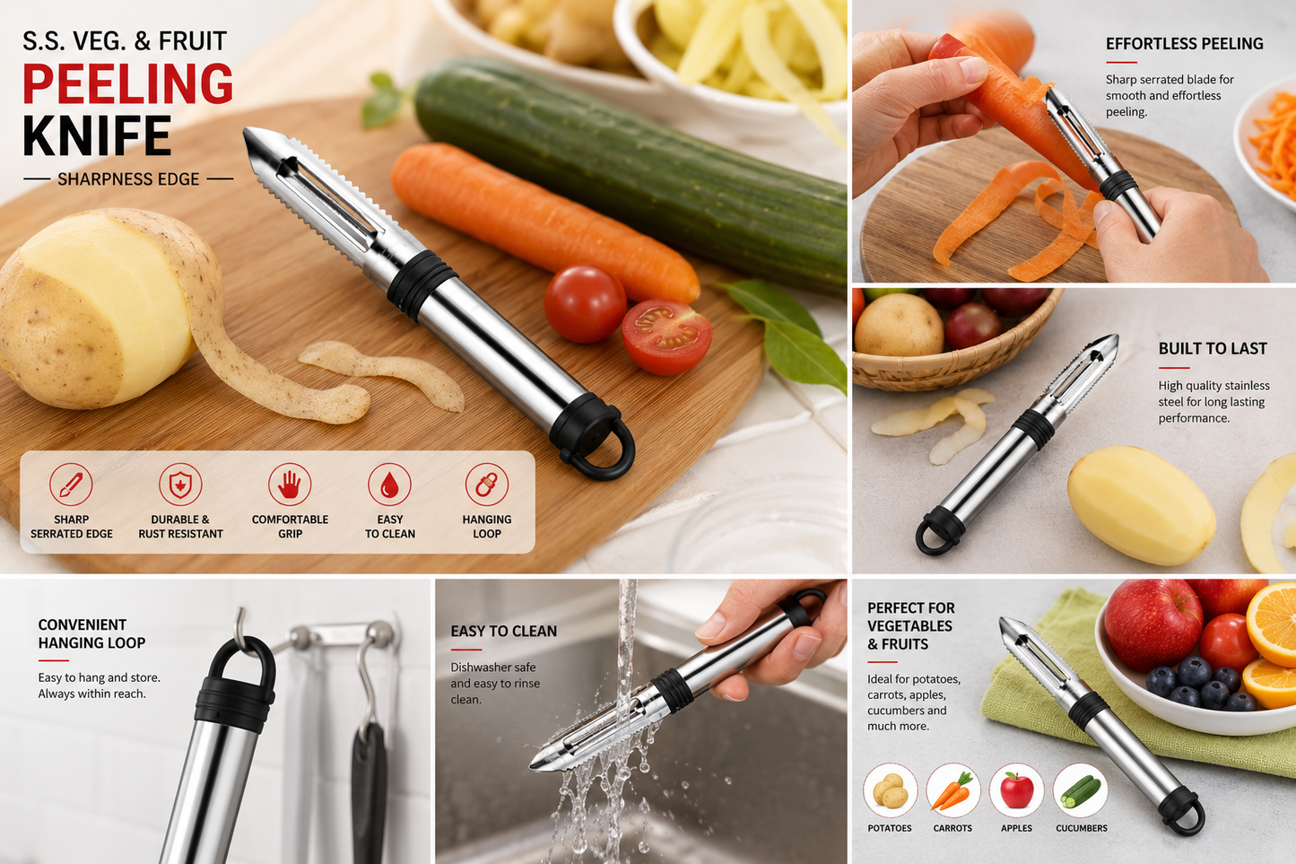 Royal Stainless Steel Vegetable & Fruit Peeling Knife, Serrated Sharp Edge Peeler, Rust Resistant Kitchen Peeler with Ergonomic Grip, Multipurpose Fruit and Vegetable Peeler for Potato, Carrot, Apple & Cucumber