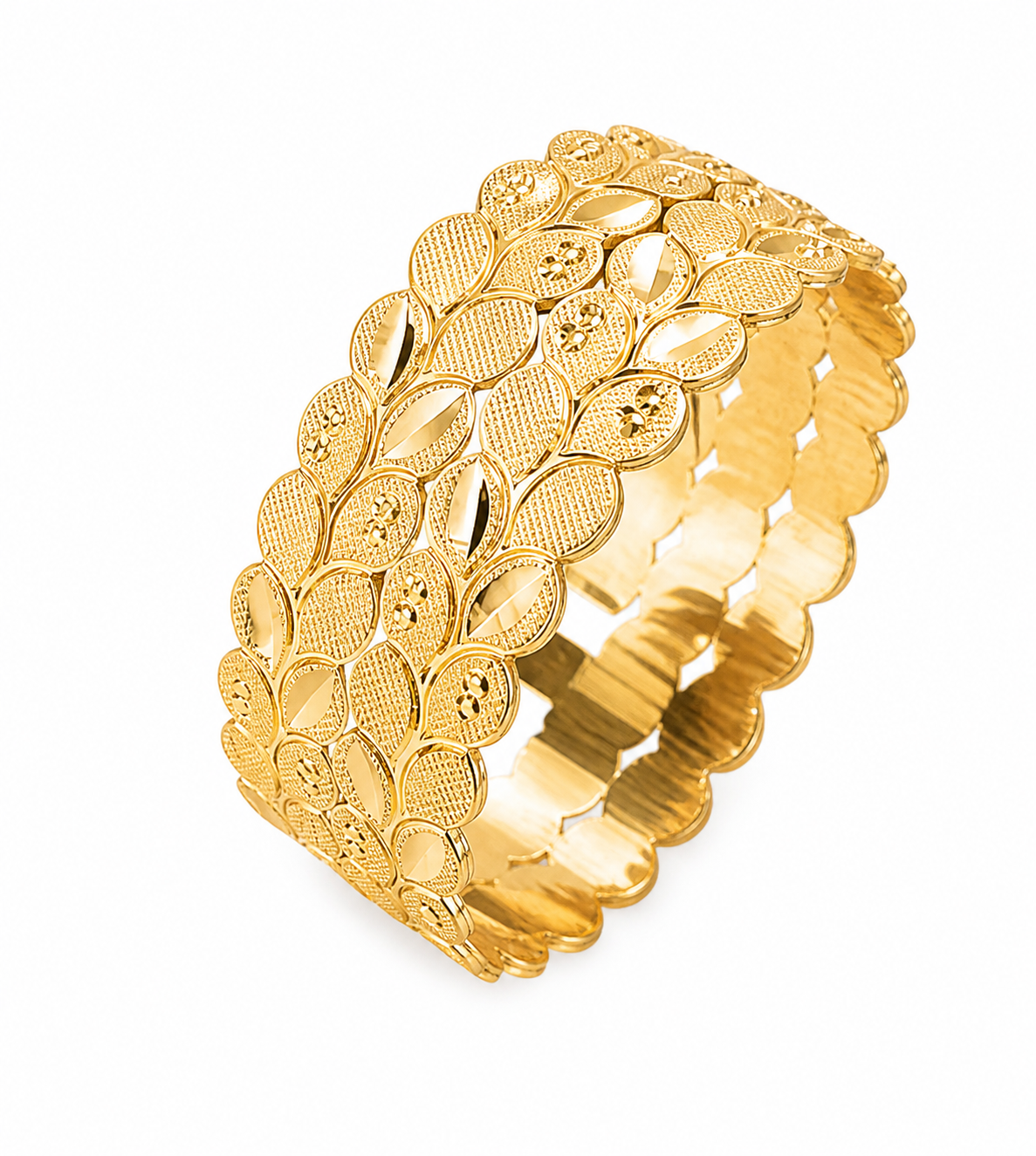 Harmal Store 1 Gram Gold Plated Leaf Textured Bangle for Women - 2.4cm Wide Premium Gold Plated Alloy Kada Bracelet with Sparkling Facets, Traditional Textured Leaf Design Jewelry Gift for Festive Wear