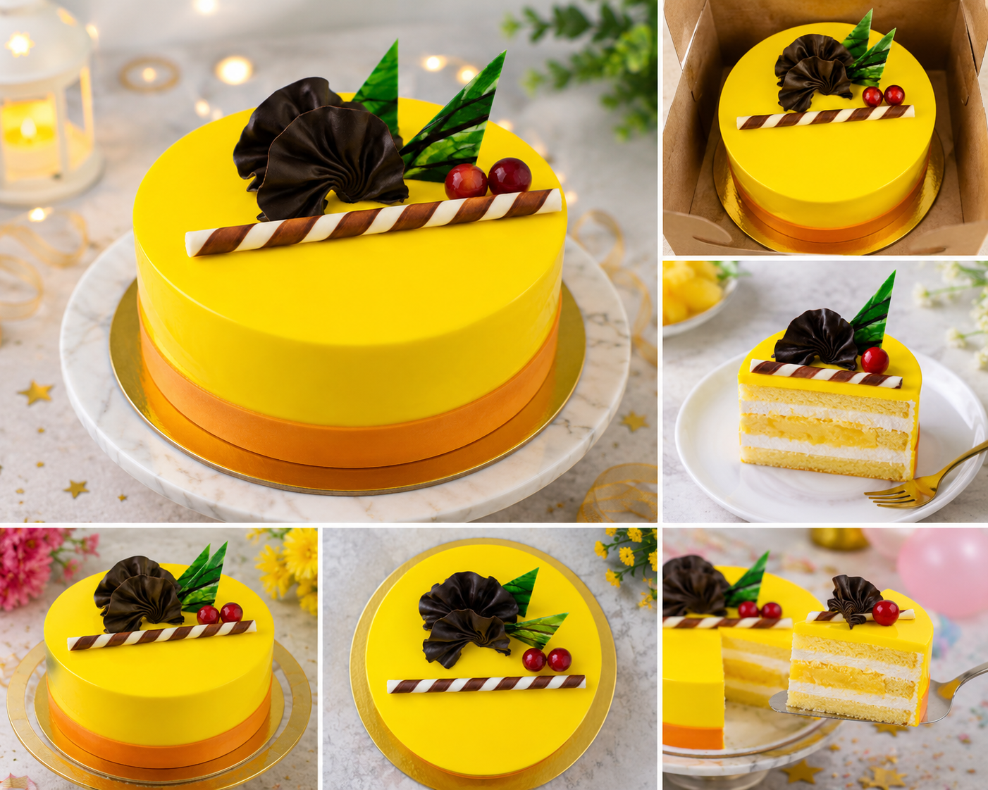 Premium Mango Cake (350 grams) | Fresh Mango Cream Cake | Yellow Mirror Glaze Cake | Birthday Cake | Anniversary Cake | Celebration Cake