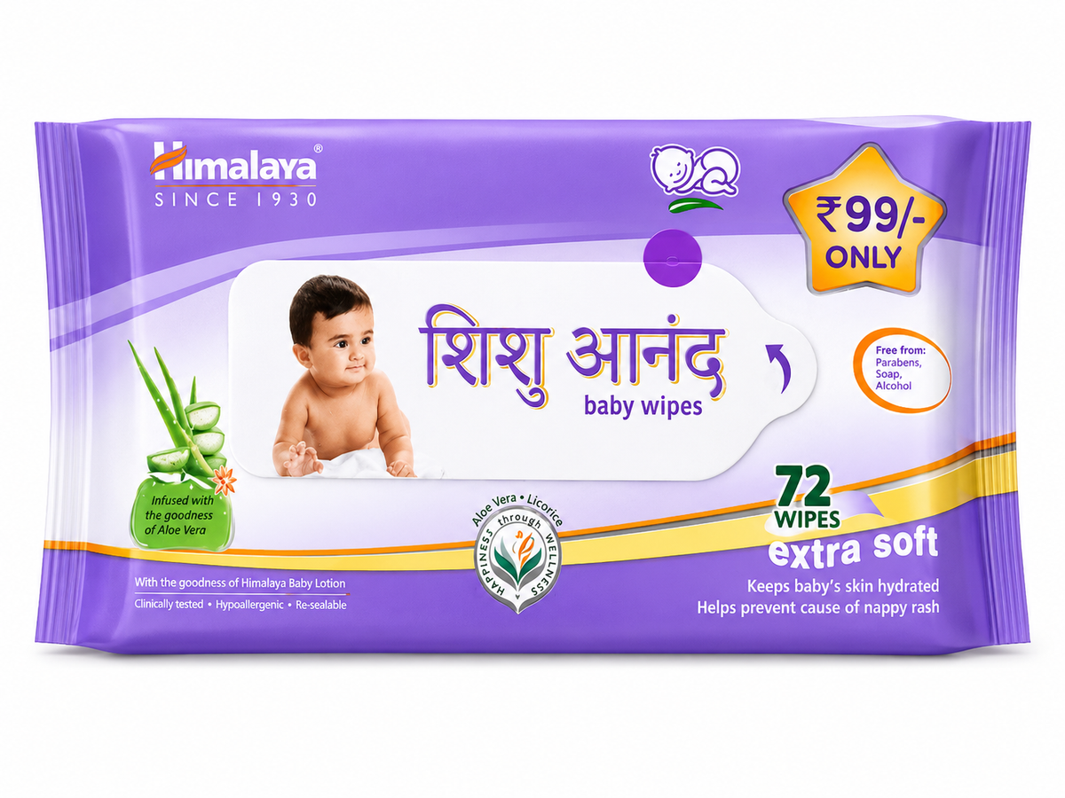 Himalaya Shishu Anand Baby Wipes, 72 Extra Soft Wipes with Aloe Vera & Licorice, Gentle Baby Wipes for Diaper Change, Face, Hands & Body, Resealable Pack