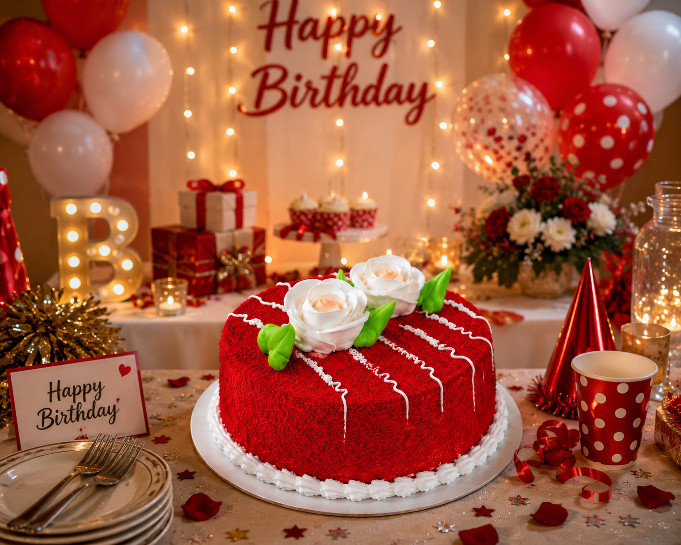 Red Velvet Cake with White Rose Topping (300 grams) | Premium Fresh Cream Red Velvet Cake | Birthday Cake | Anniversary Cake | Celebration Cake