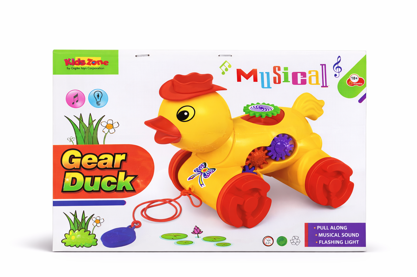 Gear Duck Toy for Toddlers – Musical Light-Up Duck with Spinning Gears, Pull String Action & Flashing LED Wheels – Educational Baby Toy (18+ Months)