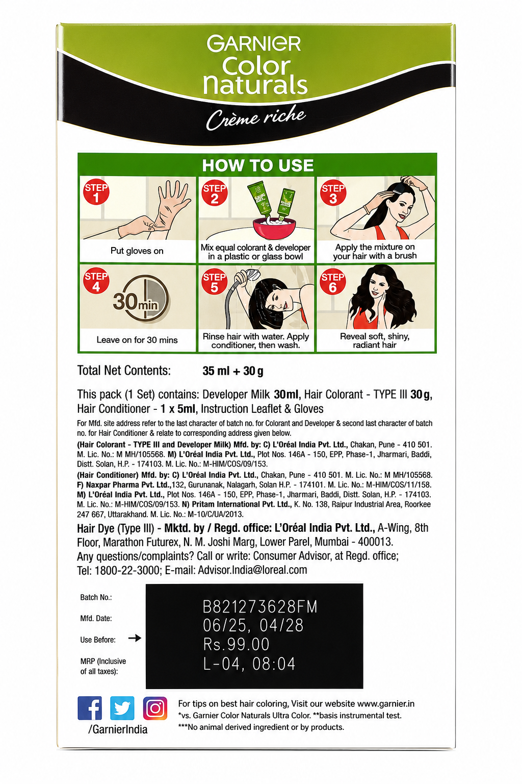 Streax Crème Hair Colour 4.3 Golden Brown | Permanent Hair Color with Argan & Walnut Oil, Vitamin B5 & E | Grey Coverage | Complete Hair Colour Kit