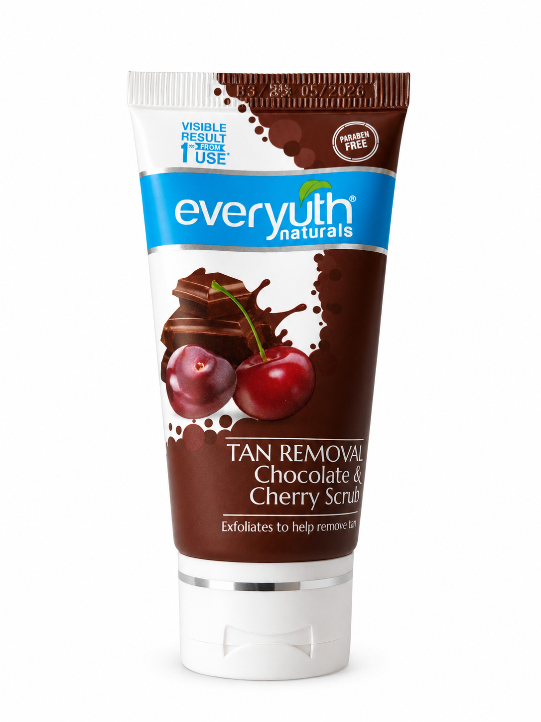 Everyuth Naturals Tan Removal Chocolate & Cherry Scrub, Deep Exfoliating Face & Body Scrub with Walnut Granules & Cherry Extracts, Paraben Free, All Skin Types, 50g