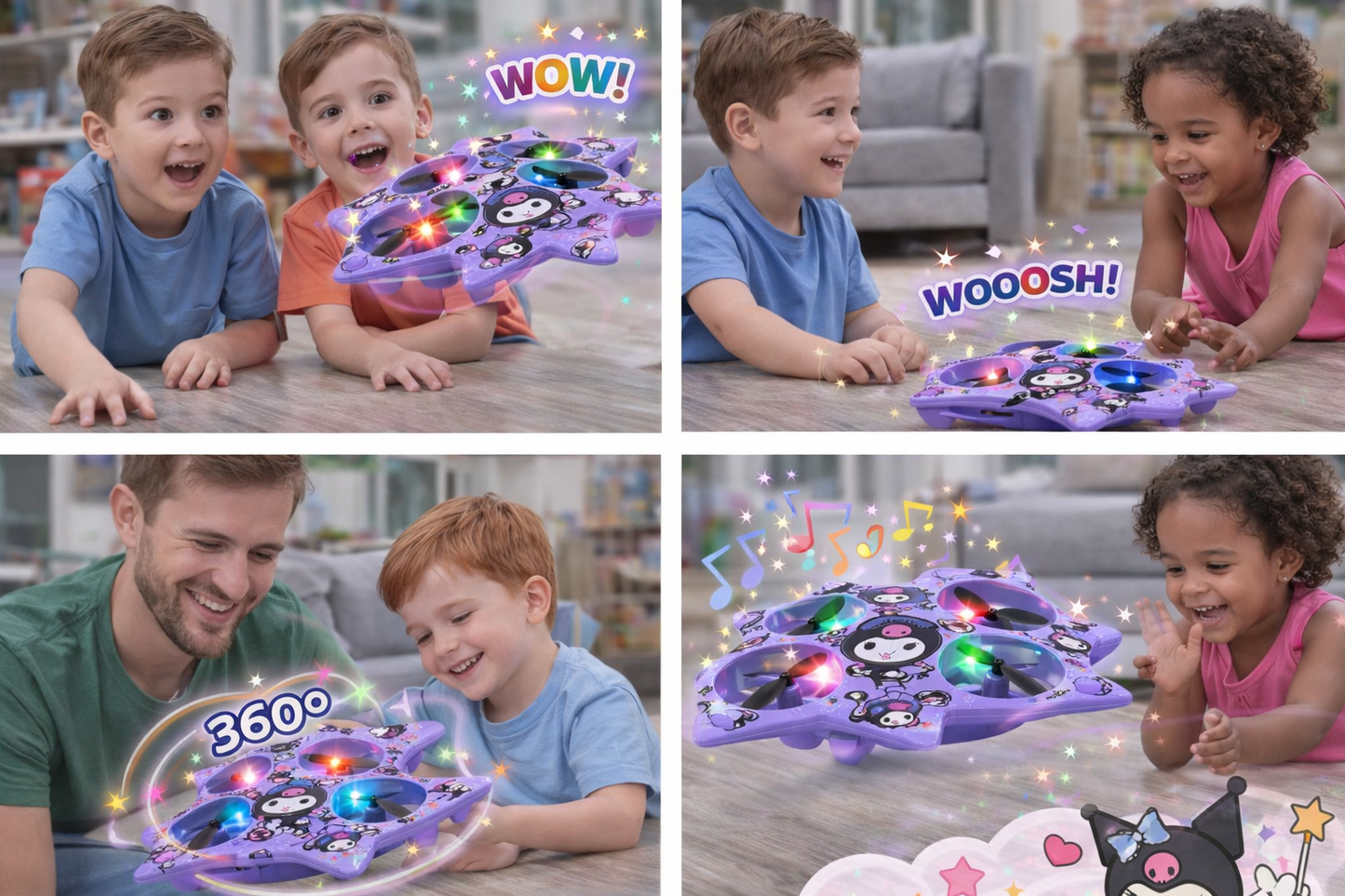 Hand Sensor Flying Spinner Toy for Kids & Teens – LED Light Mini Drone UFO with 360° Rotation, Automatic Hover & Music – Cute Cartoon Design Flying Toy (Rechargeable)