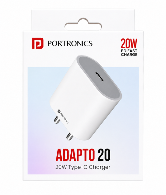 Portronics Adapto 20 20W Type C PD Charger, USB C Fast Charging Power Adapter with PD 3.0, QC 3.0, PPS & AFC Support, Compact Travel Wall Charger for Smartphones, Tablets, Laptops & More
