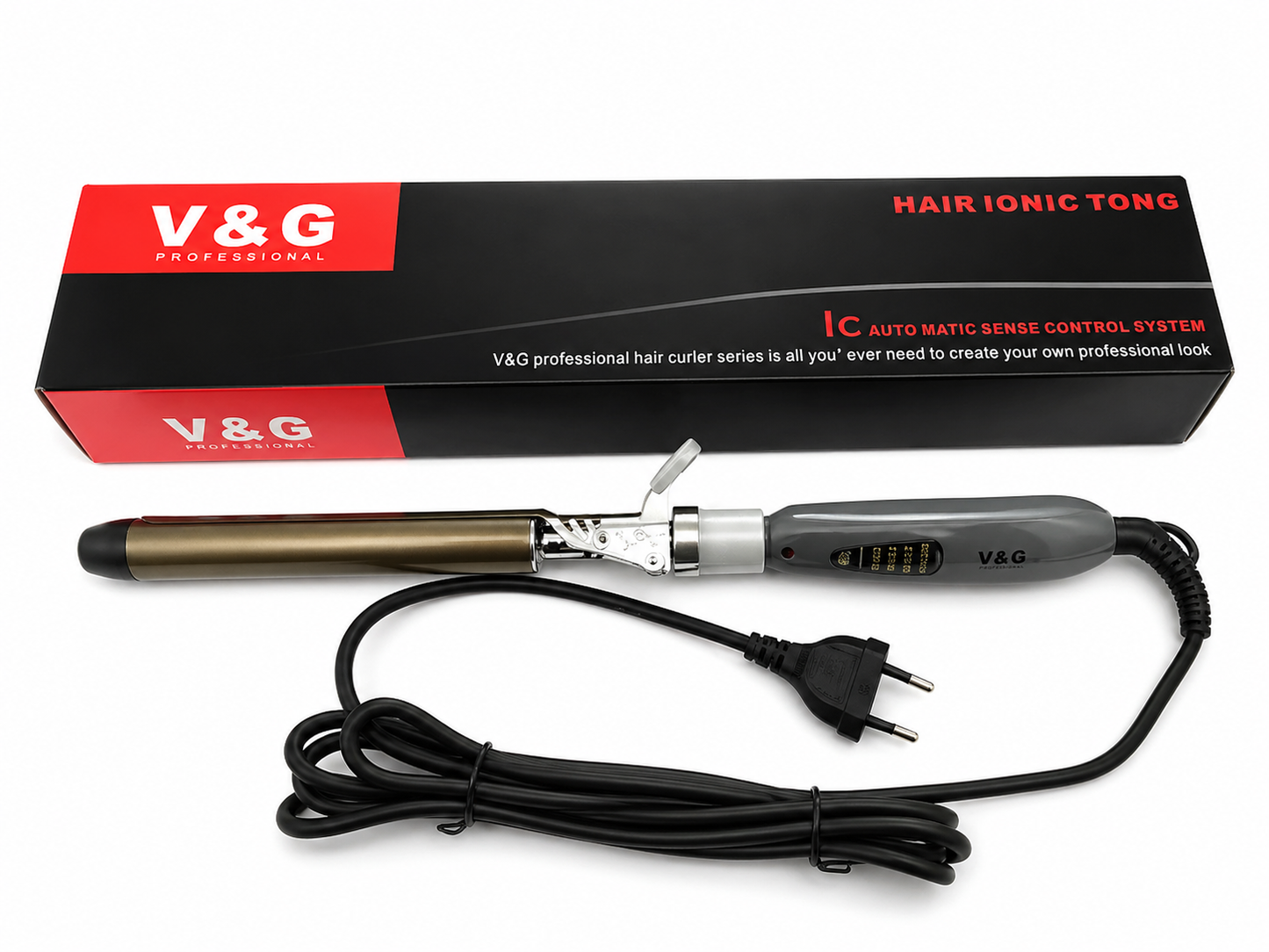 Harmal Store V&G 228 Professional Hair Curling Rod – 25mm Ceramic Coated Ionic Tong with IC Auto-Matic Sense Control – Quick Heating Salon-Style Curler for All Hair Types