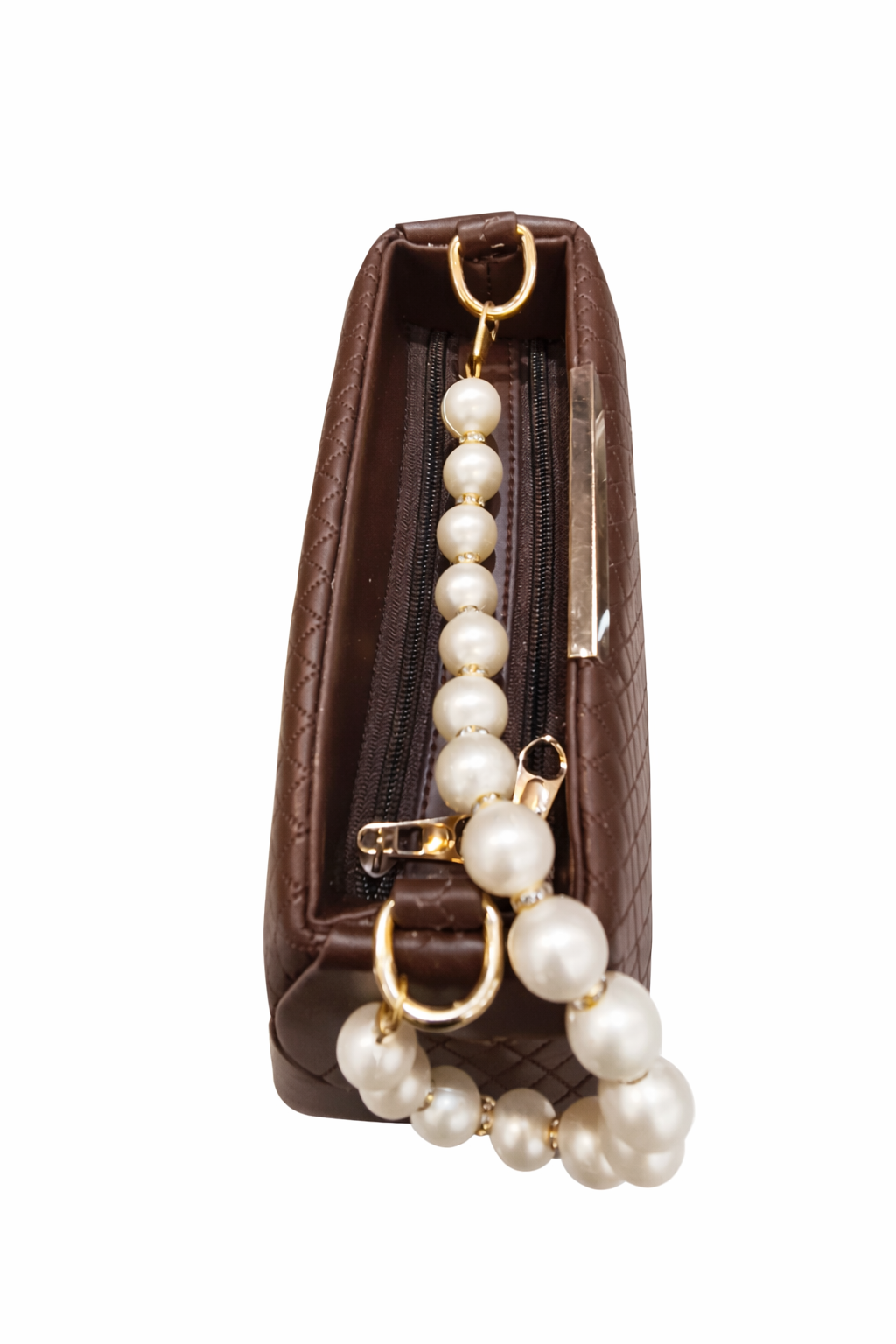 Quilted Faux Leather Handbag for Women with Pearl Handle | Stylish Shoulder Bag with Gold Hardware