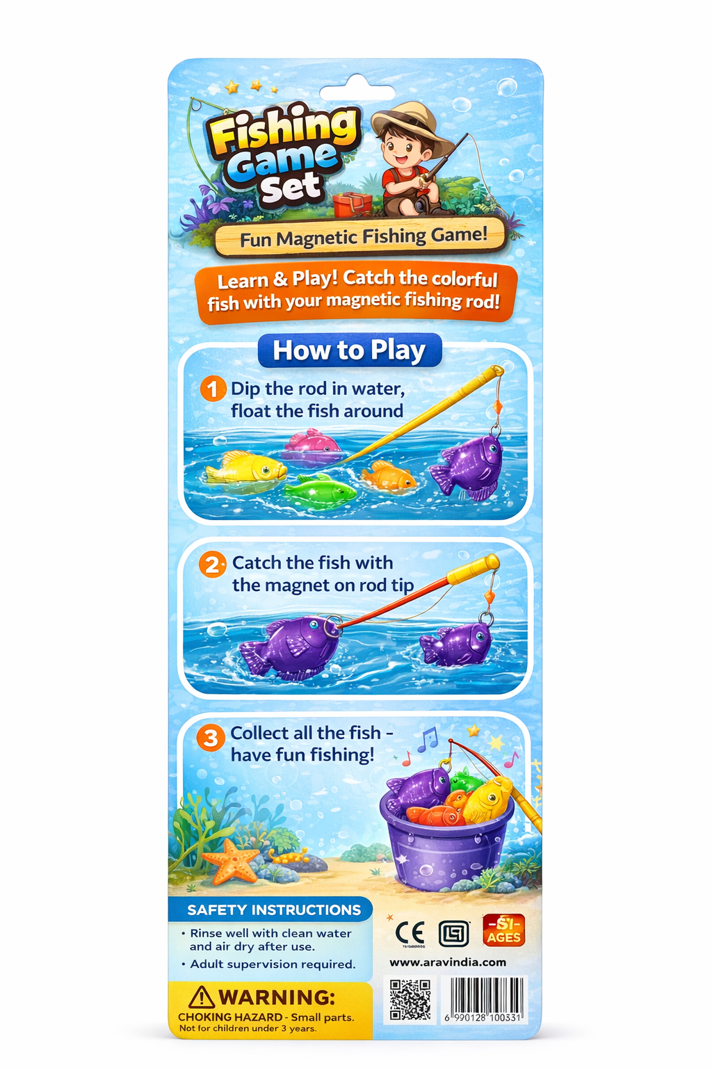 Fishing Game Toy Set for Kids with Magnetic Fishing Rod & 5 Floating Fish, Colorful Water Play Toy, Bath Toy for Boys & Girls (Ages 3+)