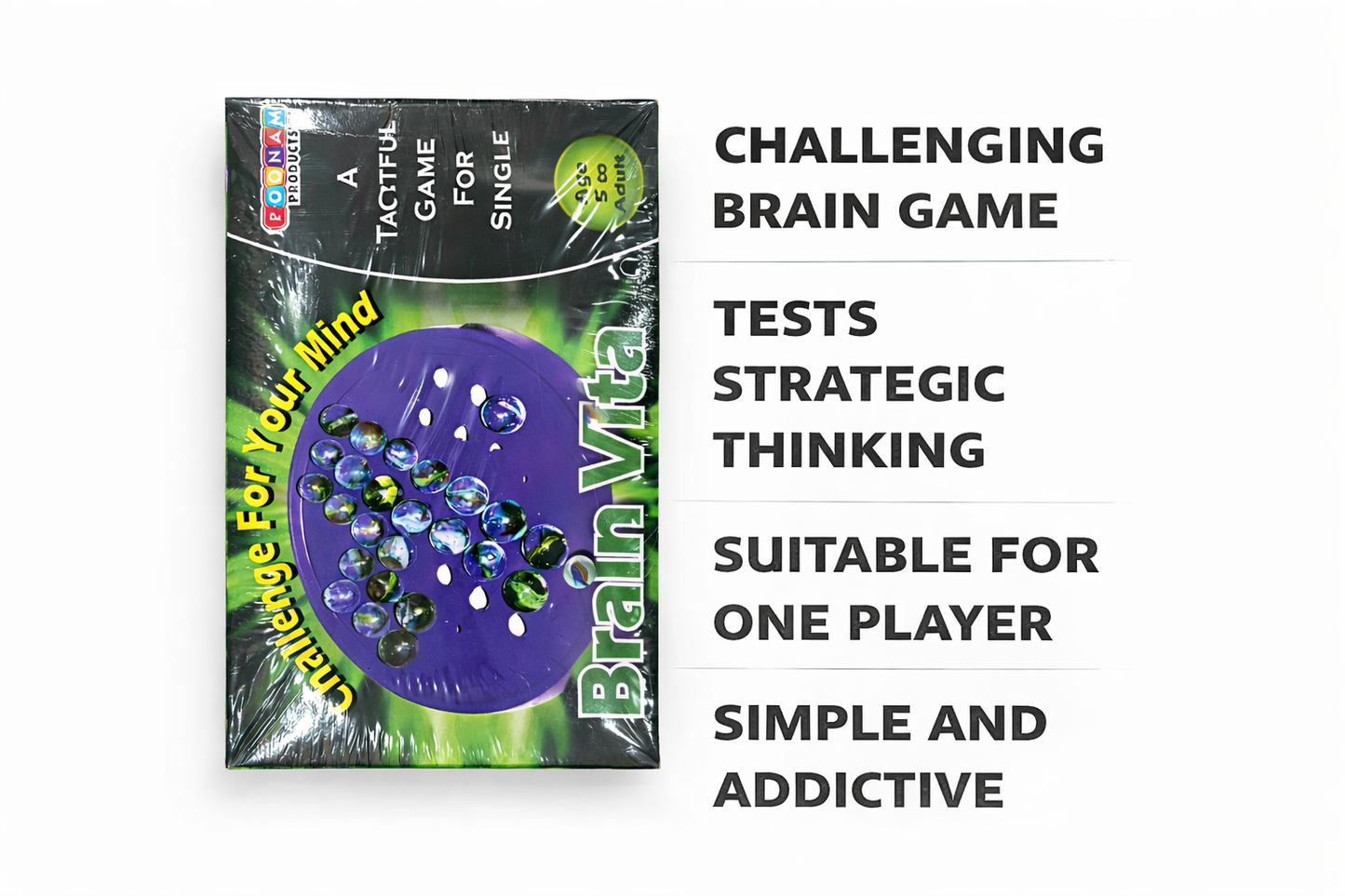 Brain Vita Game (Peg Solitaire) | Single Player Brain Teaser Board Game | Mind Puzzle Strategy Game for Kids & Adults