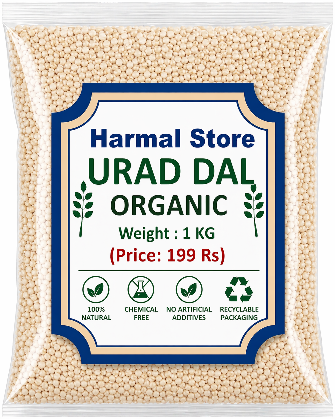 Harmal Store Organic Urad Dal 1 Kg | Premium White Urad Dal | High Protein Split Black Gram | Chemical-Free & Hygienically Packed