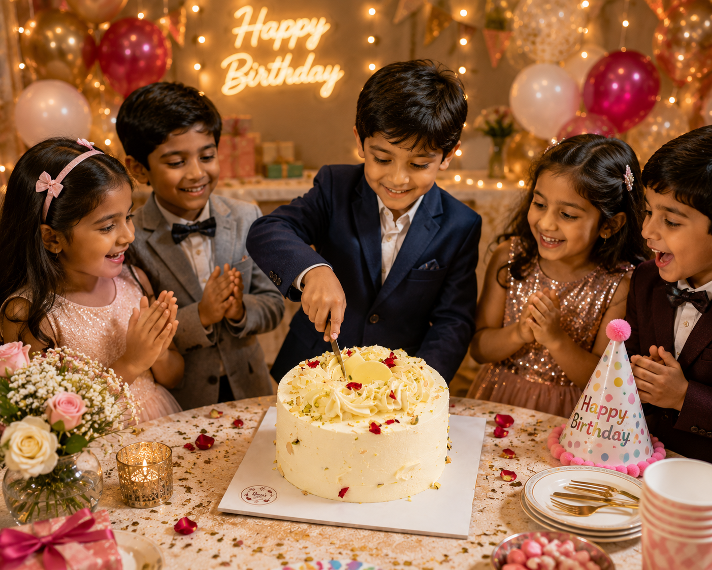 Queen's White Forest Cake (500 grams) | Premium Fresh Cream Cake with White Chocolate, Pistachio & Rose Petals | Birthday, Anniversary & Celebration Cake