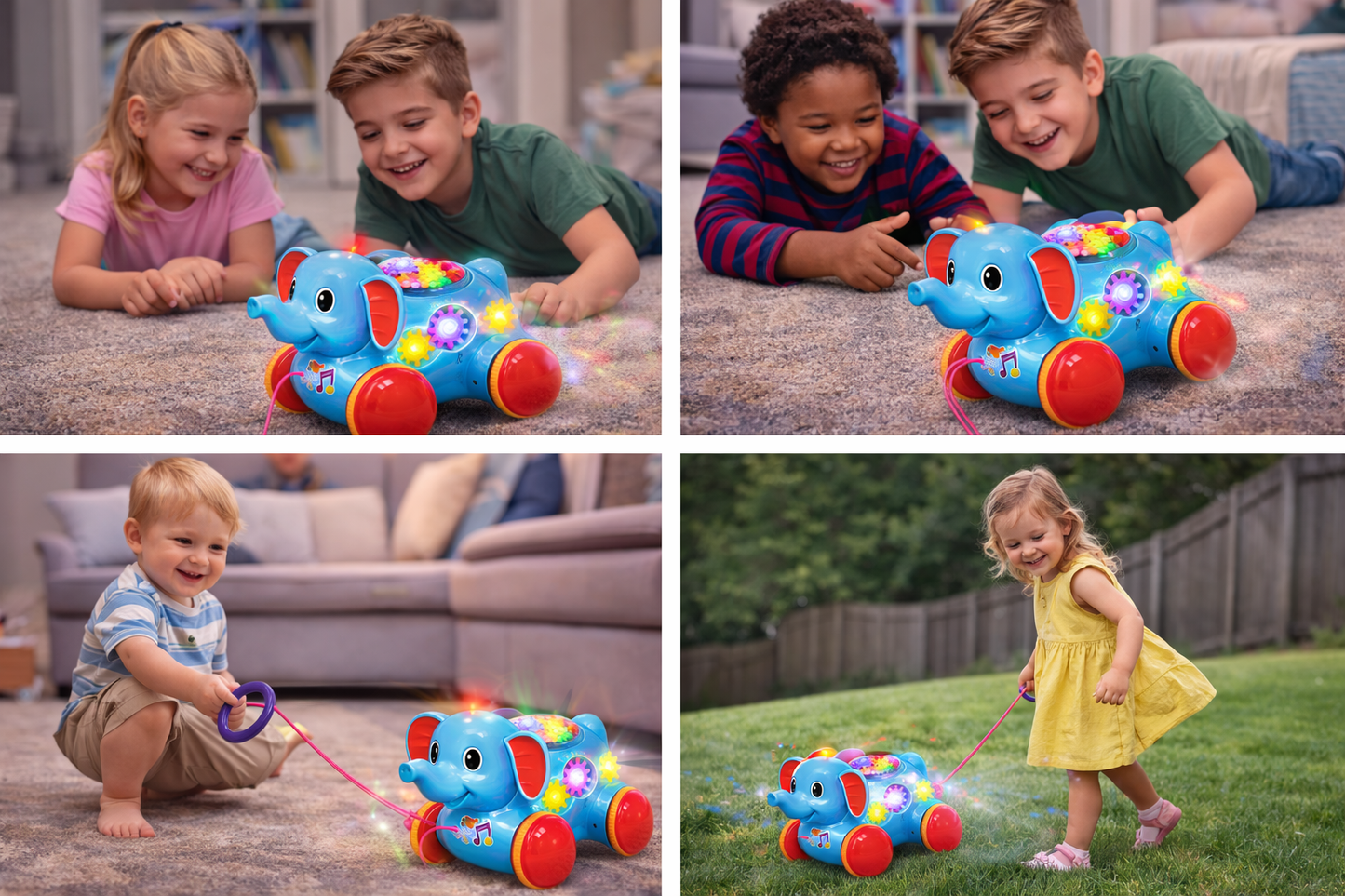 Gear Elephant Toy for Toddlers – Musical Light-Up Elephant with Spinning Gears, Pull Along Toy with LED Lights & Sound – Educational Baby Toy (18+ Months)