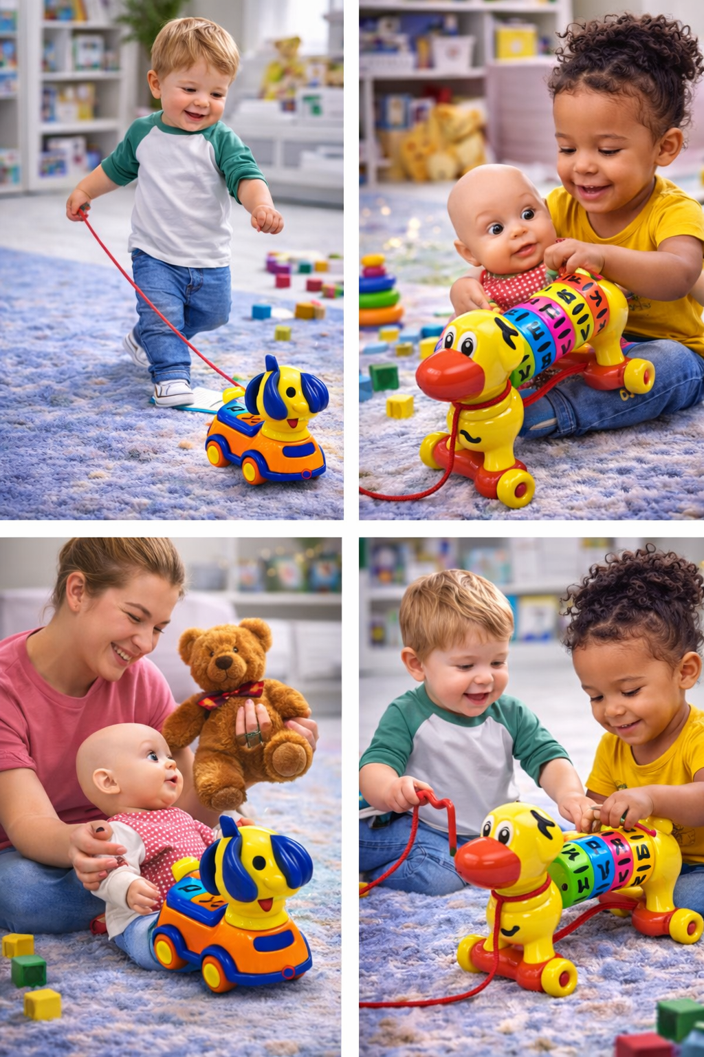 Learning Buddy Pull Along Toy for Kids (1+ Years) – Alphabet Learning Duck with Rotating Letter Blocks, Educational ABC Toy