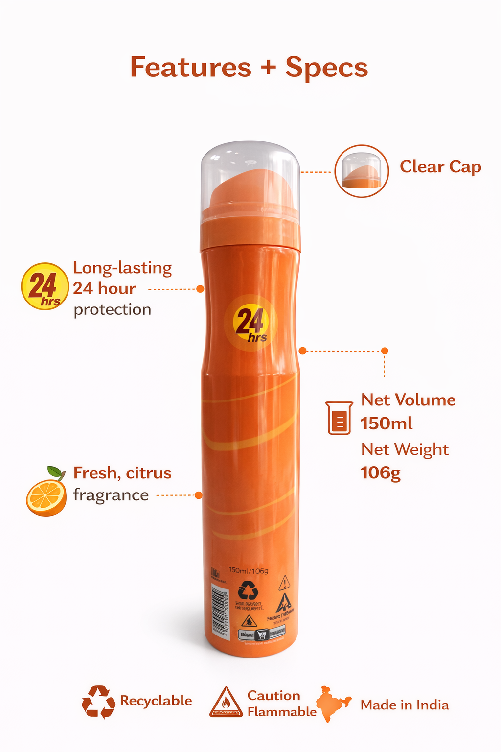 24-Hour Long Lasting Deodorant Body Spray for Men & Women, 150ml | Fresh & Woody Fragrance