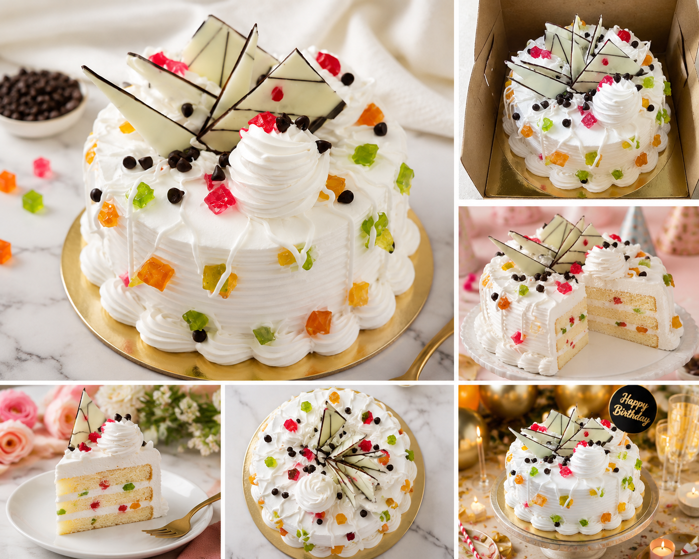 Premium White Forest Fruit Cake ( 350 grams ) | Fresh Cream Mixed Fruit Cake | White Chocolate Designer Cake | Birthday Cake | Anniversary Cake | Celebration Cake