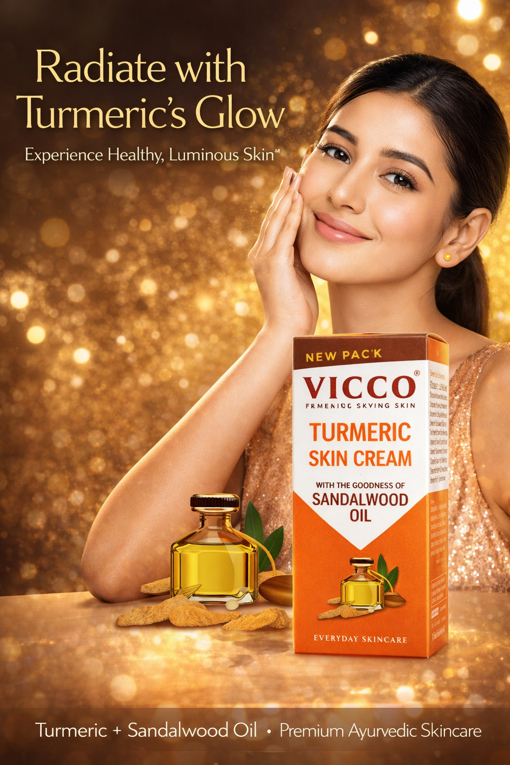 Vicco Turmeric Skin Cream with Sandalwood Oil | Ayurvedic Face Cream for Pimples, Acne Marks & Glowing Skin