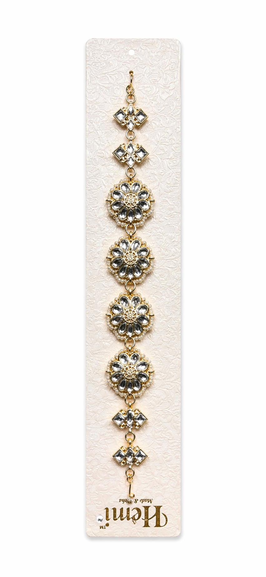 Traditional Kundan Style Hair Jewel Maang Tikka for Women – Gold-Plated Intricate Floral Indian Bridal Hair Accessory, Glass Stones Headpiece for Weddings, Festivals, and Ethnic Events