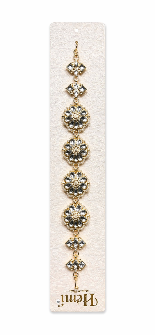 Traditional Kundan Style Hair Jewel Maang Tikka for Women – Gold-Plated Intricate Floral Indian Bridal Hair Accessory, Glass Stones Headpiece for Weddings, Festivals, and Ethnic Events