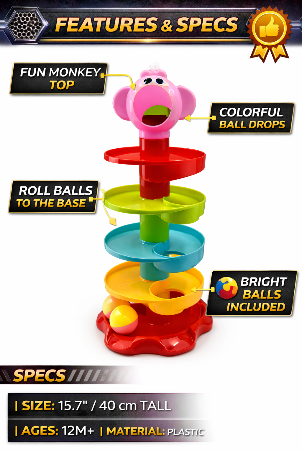 Ball Drop Toy for Kids | Multi-Level Spiral Ramp Tower with Balls | Montessori Learning Toy for Toddlers